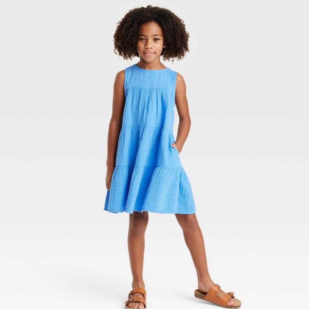 Target-girls sleeveless gauze tiered dress- sky blue- cat and Jack